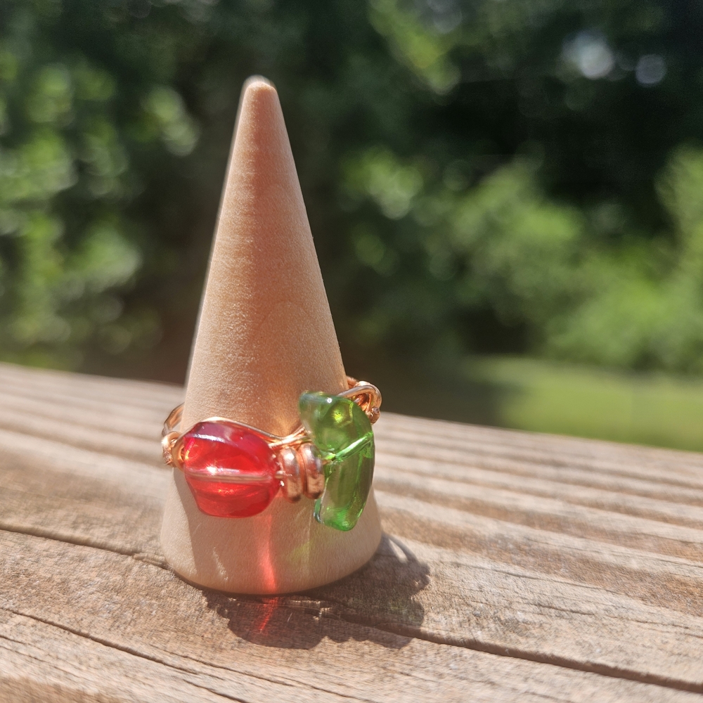 Artisan Red and Green Glass Ring